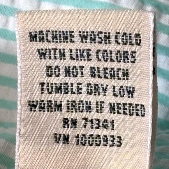 L.L. Bean 1X aqua & white 100% cotton seersucker 3/4 sleeve blouse shirt - Picture 7 of 10